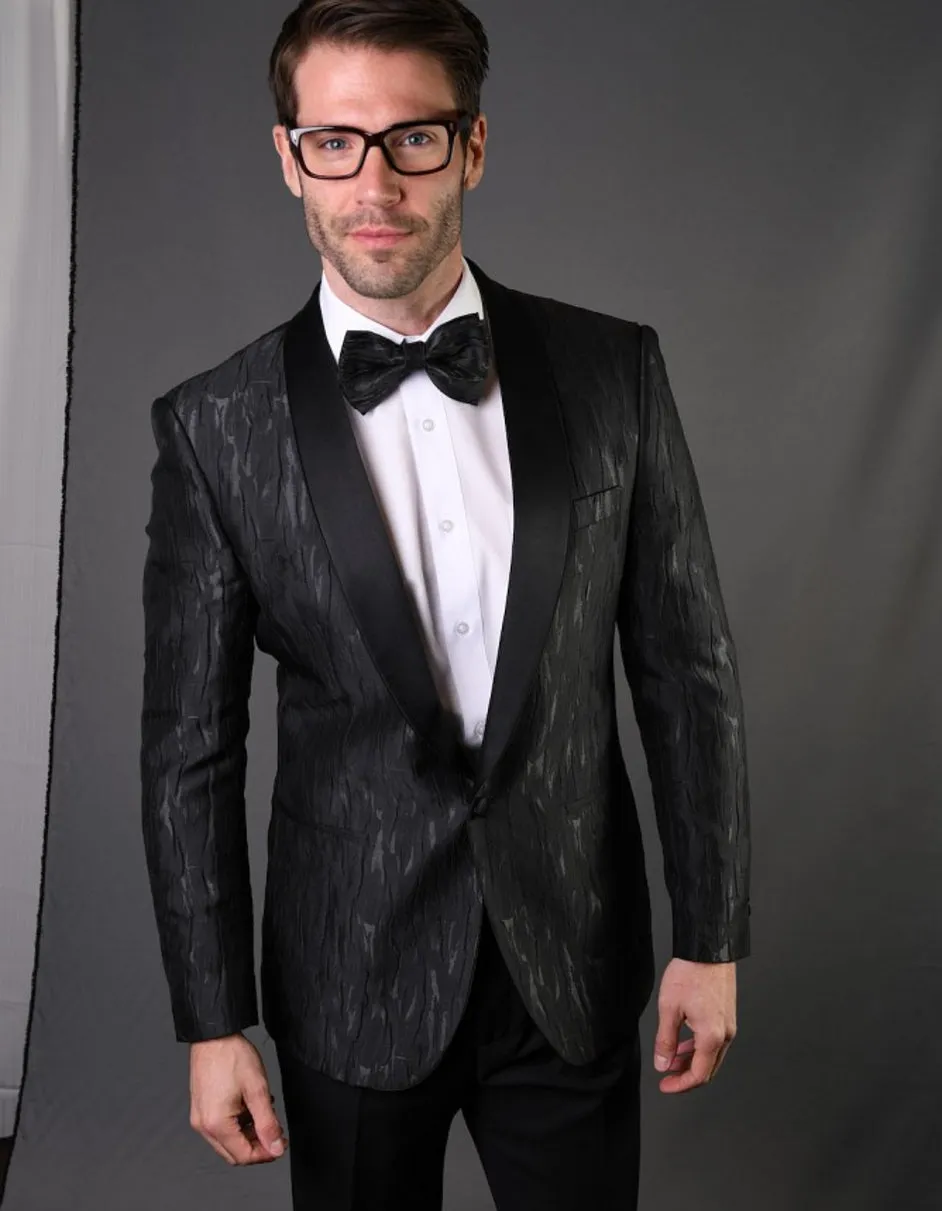 Mens Geometric Mettalic Pattern Tuxedo in Black